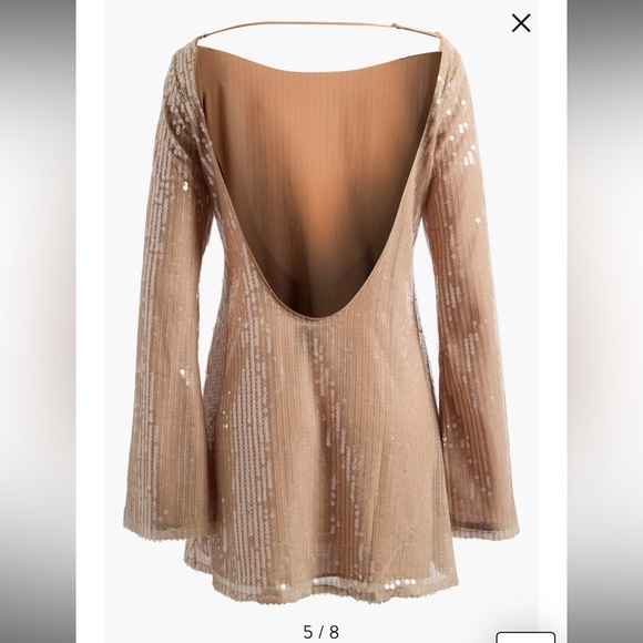 🦃NWT Reformation Sereia Sequin Long Sleeve Champagne Sequin Minidress - Picture 4 of 12